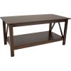 Sunnydaze Dark Wood Coffee Table with Storage Shelf – Indoor Solid Pine Wood Center Table for Living Room – Dark Brown – 43.5″ W