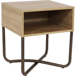 Sunnydaze 19.75-Inch H Open Shelf MDP Industrial-Style Nightstand with Powder-Coated Steel Cross Base – Brown