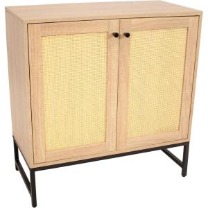 Sunnydaze 2-Door Rattan Storage Cabinet – Sideboard Buffet Cabinet with Adjustable Shelf and Rattan Doors – Oak Wood Look – Dark Brown(Light Oak)