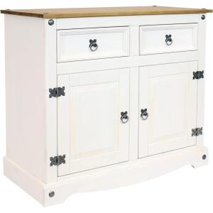 Sunnydaze 31.5-Inch H Kitchen Sideboard Cabinet with 2 Drawers and 2 Doors – Solid Pine Construction with White Finish(White)