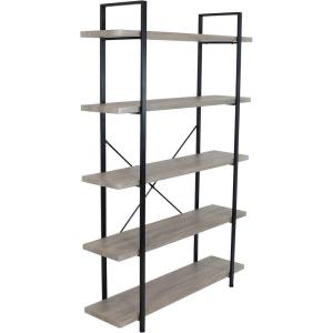 Sunnydaze 5-Tier Industrial Style Bookshelf with Open Shelves and Veneer Finish – Oak Gray(Oak Gray)
