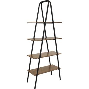 Sunnydaze 68.5-Inch H 4-Tier Industrial-Style A-Frame Ladder Shelf – MDP Shelves with Powder-Coated Steel Frame – Brown