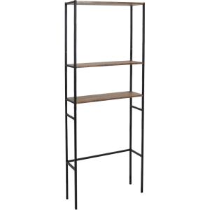Sunnydaze 71-Inch 3-Tier Industrial Style Over-The-Toilet Storage Shelf – Veneer Finish and Black Iron Frame – Teak Color(Teak)