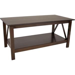 Sunnydaze Dark Wood Coffee Table with Storage Shelf – Indoor Solid Pine Wood Center Table for Living Room – Dark Brown – 43.5″ W
