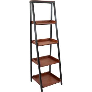 Sunnydaze Indoor 4-Tier Leaning Ladder Shelf Bookcase – Acacia Wood – for Office, Living Room, or Bedroom – 59.75″ H