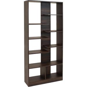 Sunnydaze Rosalee 67-Inch H 9-Tier Open-Back Bookshelf – 9 Staggered Shelves – for Living Room or Home Office – Coffee Brown