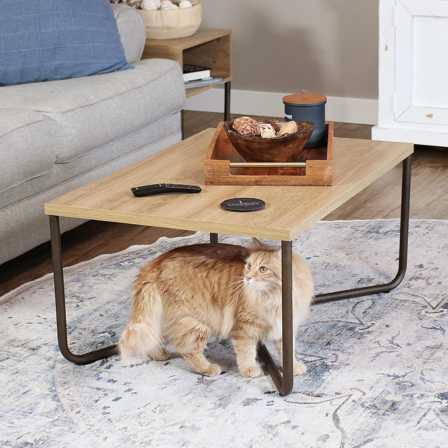 imageSunnydaze 16Inch H Industrial Coffee Table with Cross Legs MDP Tabletop with PowderCoated Steel Frame and PVC Feet