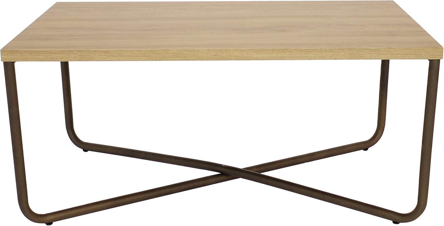 imageSunnydaze 16Inch H Industrial Coffee Table with Cross Legs MDP Tabletop with PowderCoated Steel Frame and PVC Feet