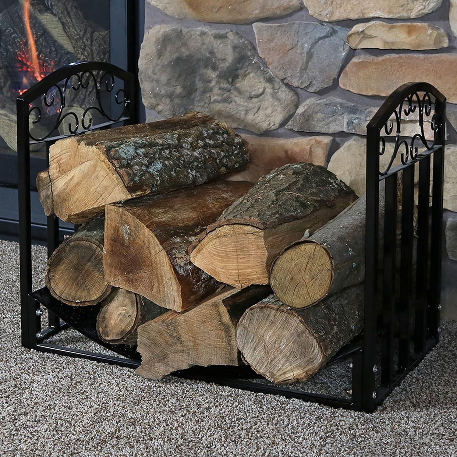imageSunnydaze 2Foot Firewood Log Rack IndoorOutdoor Black Steel Decorative Fireplace Wood Storage Holder 200lb Capacity