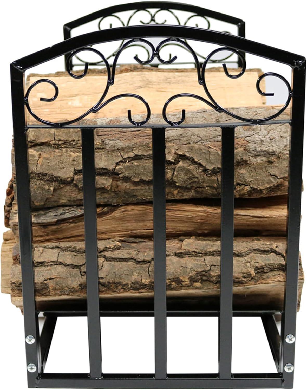 imageSunnydaze 2Foot Firewood Log Rack IndoorOutdoor Black Steel Decorative Fireplace Wood Storage Holder 200lb Capacity