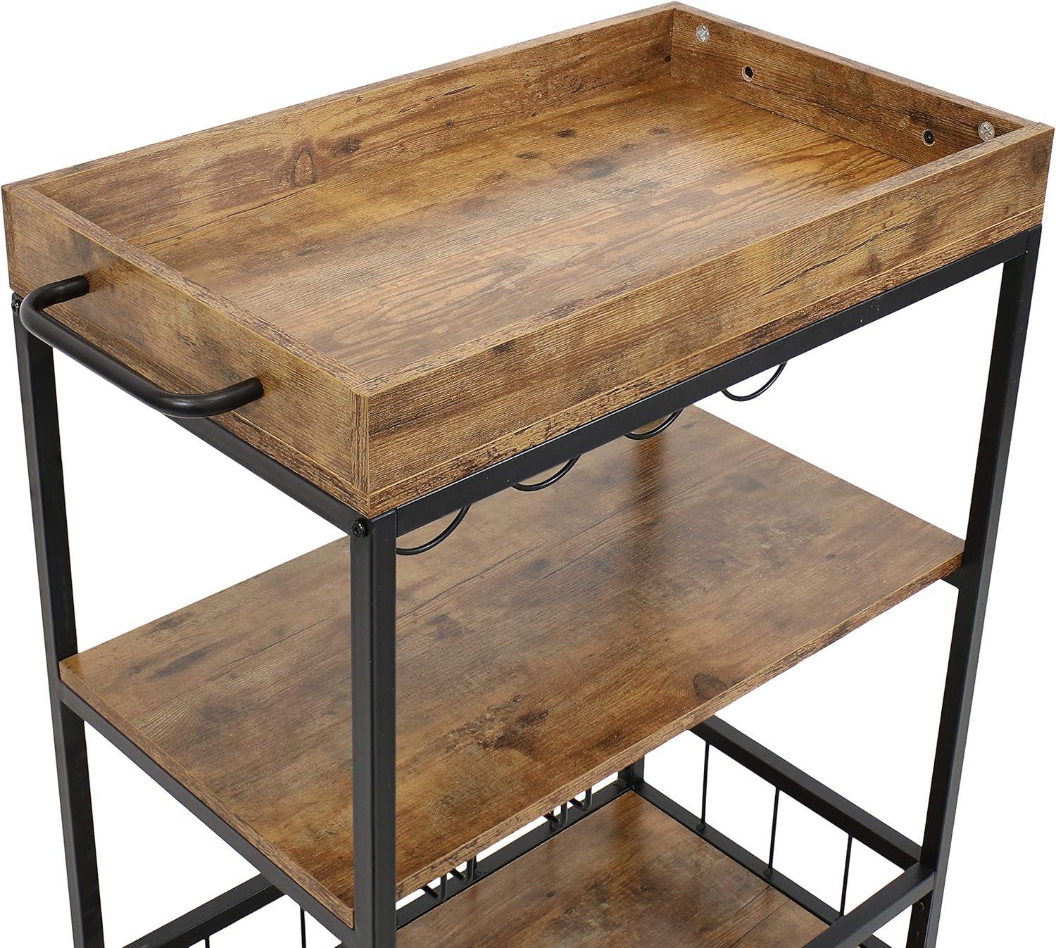 imageSunnydaze 35Inch 3Tier Industrial Rolling Bar Cart for The Home Wine and Glass Rack