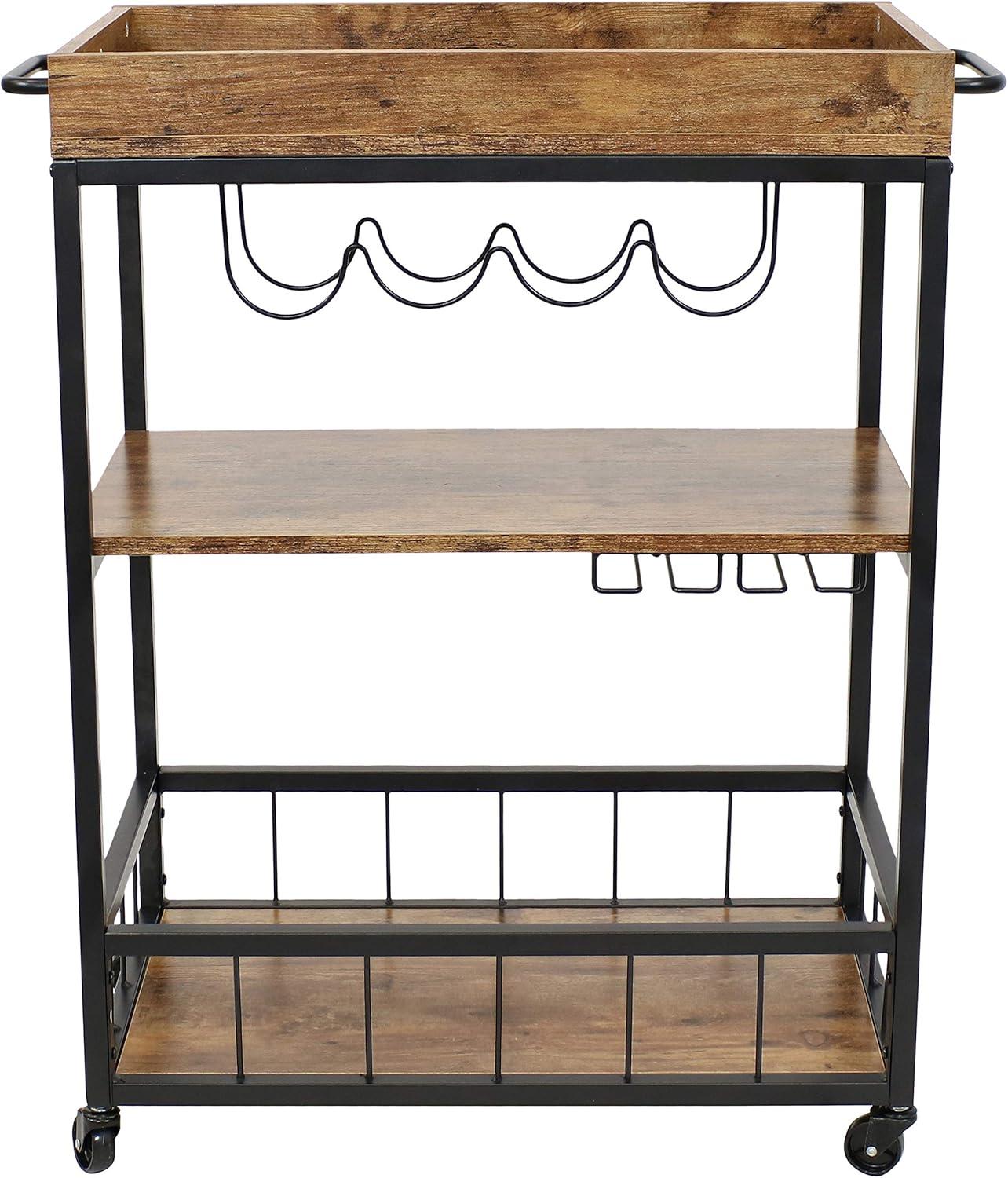 imageSunnydaze 35Inch 3Tier Industrial Rolling Bar Cart for The Home Wine and Glass Rack