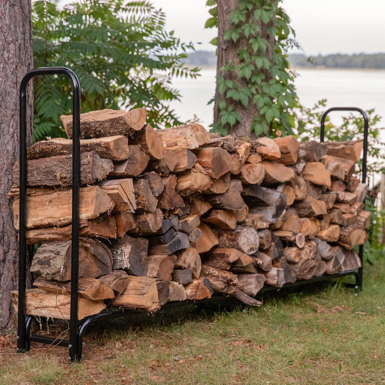 imageSunnydaze 8Foot Firewood Rack Outdoor Wood Storage Black HeavyDuty Log Holder Wood Rack for Firewood 1500lb Capacity