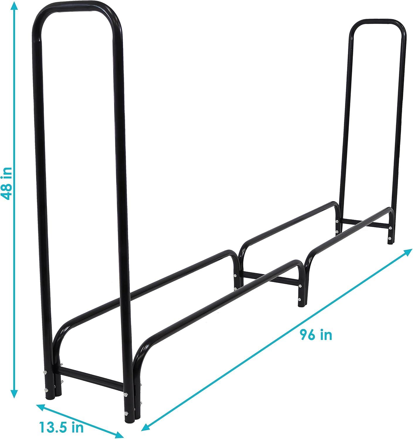 imageSunnydaze 8Foot Firewood Rack Outdoor Wood Storage Black HeavyDuty Log Holder Wood Rack for Firewood 1500lb Capacity