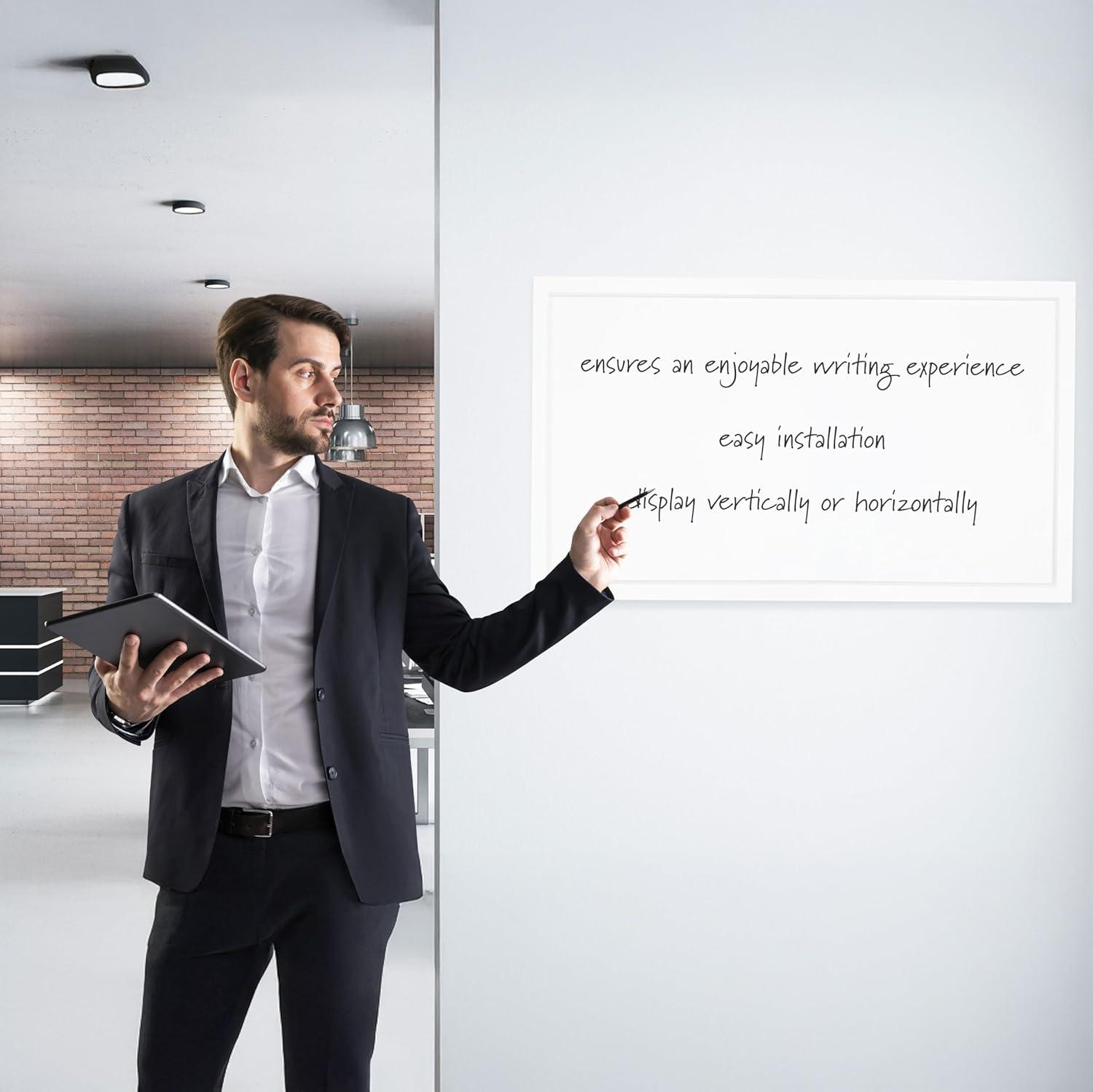 imageSunnydaze Magnetic Dry Erase Board for Wall 36quot x 24quot WoodFramed Whiteboard