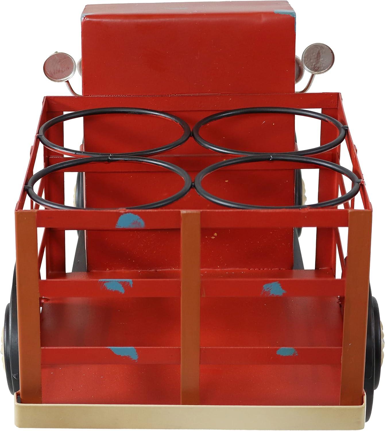imageSunnydaze Rustic Red Truck Sheet Iron Countertop Wine Rack Holder Stores 4 Wine or Liquor Bottles