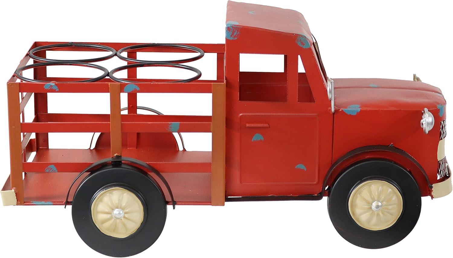 imageSunnydaze Rustic Red Truck Sheet Iron Countertop Wine Rack Holder Stores 4 Wine or Liquor Bottles