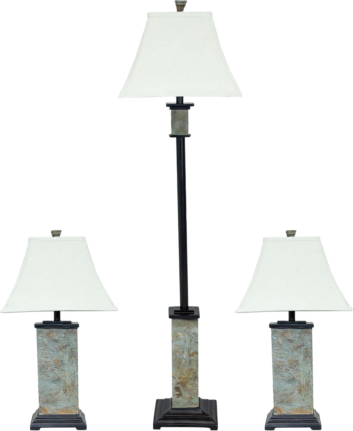 imageSunnydaze Timeless Abode Slate 3Piece Floor and Table Lamp Set Matching Indoor Stone Lamp Set of 3 Plugin Electric Bulb Included
