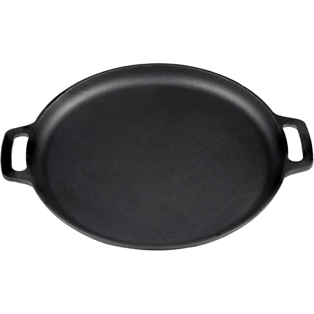 imageSunnydaze 1375Inch PreSeasoned Cast Iron Pizza Pan with 2 Side Handles for Cooktop Oven and Grill