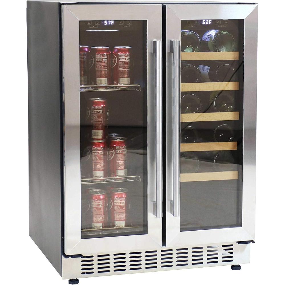 imageSunnydaze 20Bottle63Can Capacity DualZone Wine and Beverage Refrigerator with Independent Temperature Control and LED Light