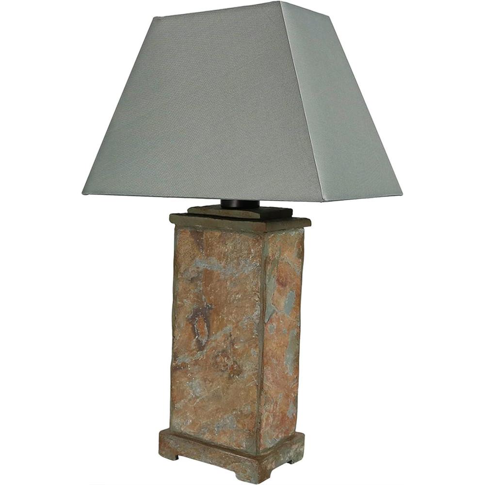 imageSunnydaze 24quot Outdoor Table Lamp WeatherResistant Natural Slate Light for Indoor or Outdoor Use Cotton Lampshade Set of 21