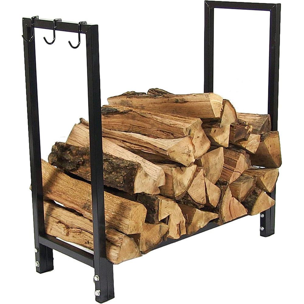 imageSunnydaze 30Inch Firewood Log Rack Small Fireplace or Fire Pit Wood Storage Holder Bronze 500lb CapacityBlack