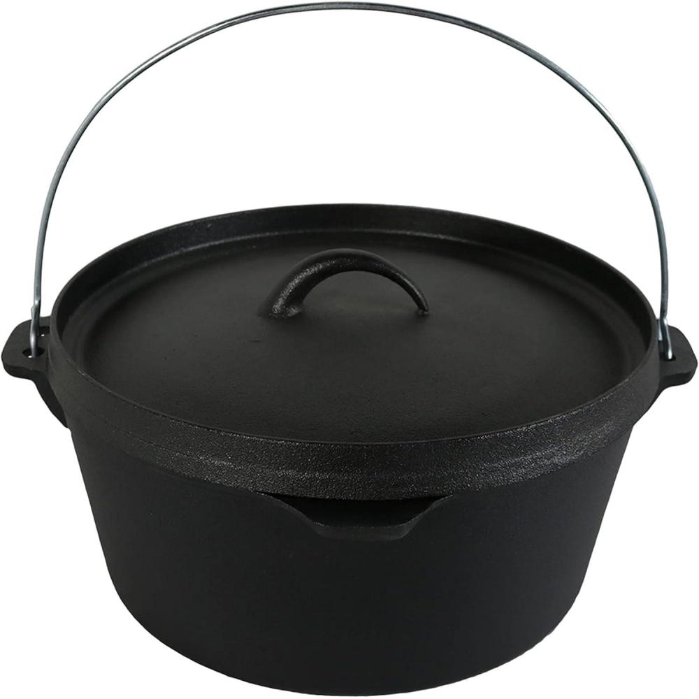 imageSunnydaze 8Quart PreSeasoned Cast Iron Deep Black Dutch Oven Pot with Lid and Handle  Camp Chili Stew and Soup Pot