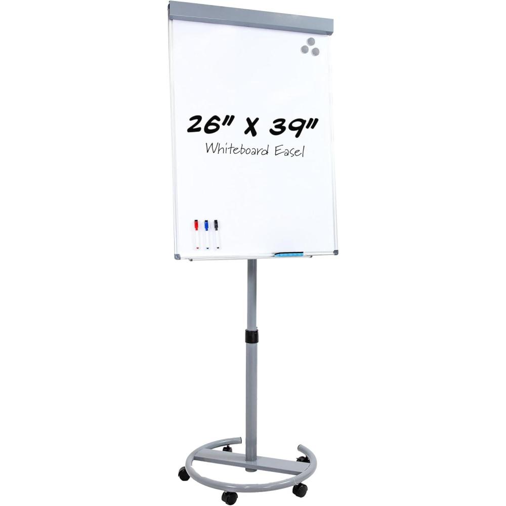imageSunnydaze Adjustable Magnetic Whiteboard Easel Rolling Dry Erase Board with Flip Chart for Office Home or School