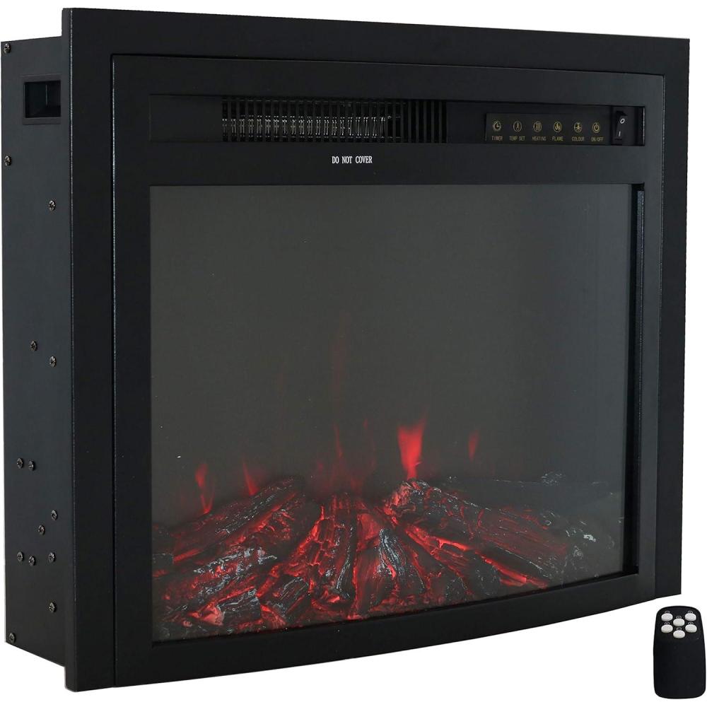 imageSunnydaze Black Contemporary Indoor Electric Fireplace Insert  Wall Mount Electric Fireplace Heater with 9 Color Options  23Inch23 in
