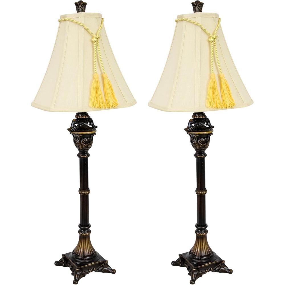 imageSunnydaze Home Grandeur Resin Accent Table Lamp Set of 22875quot H Tall Bedside Lamps with Bulb Included Plugin Electric