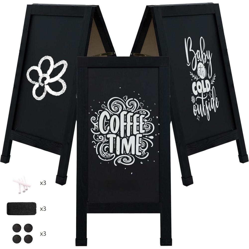 imageSunnydaze Magnetic AFrame Chalkboard Sign  Chalk Sandwich Board Sidewalk Sign  40quot x 20quot  Black  3PackBlack