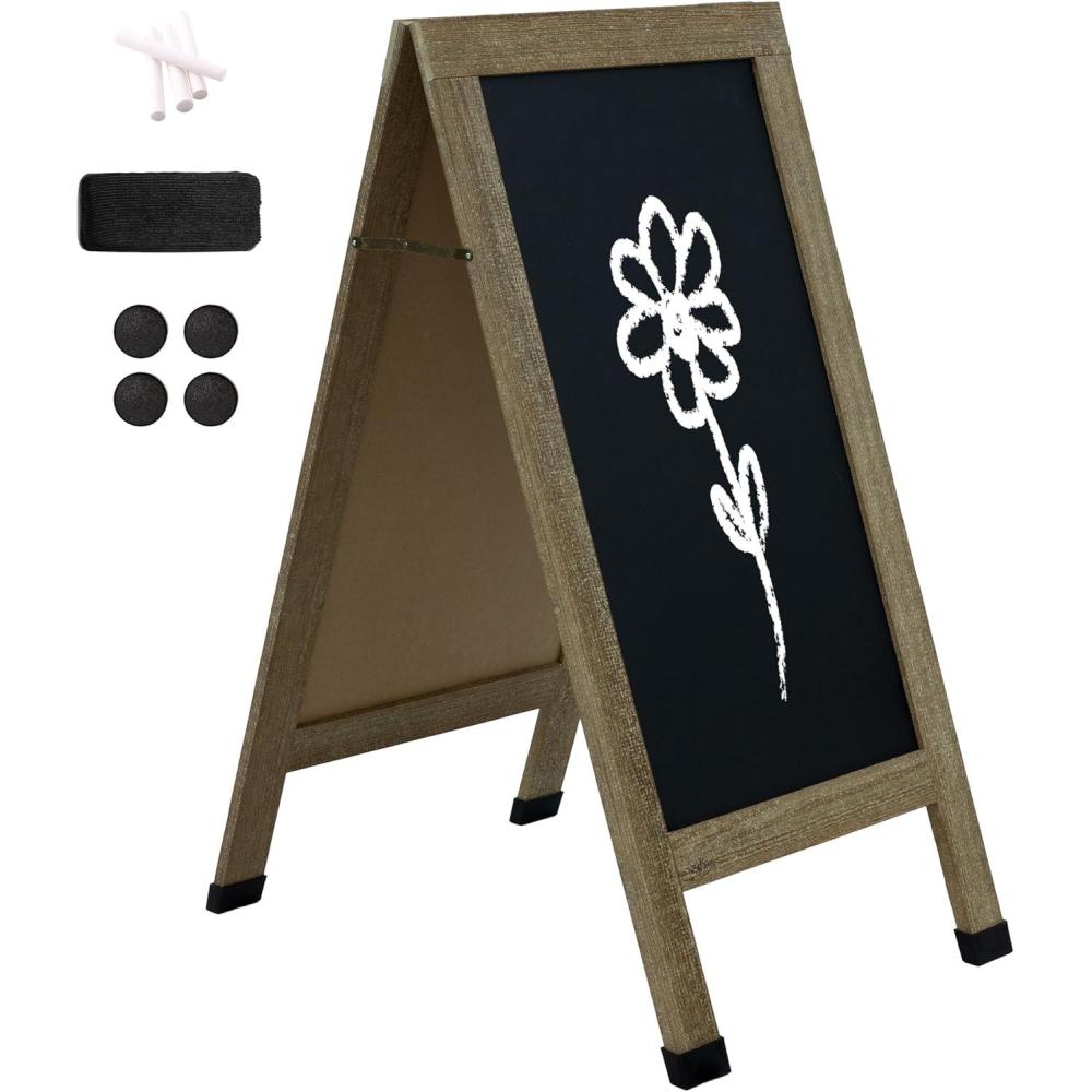 imageSunnydaze Magnetic AFrame Chalkboard Sign Chalk Sandwich Board Sidewalk Sign 40quot x 20quot Weathered WoodWeathered Wood