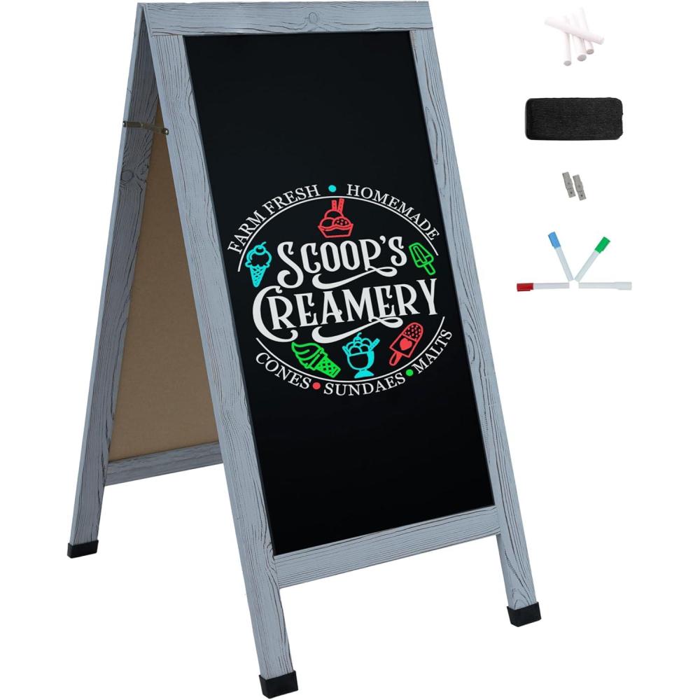 imageSunnydaze Magnetic AFrame Chalkboard Sign  Chalk Sandwich Board Sidewalk Sign  48quot x 24quot  Rustic BrownGraywashed