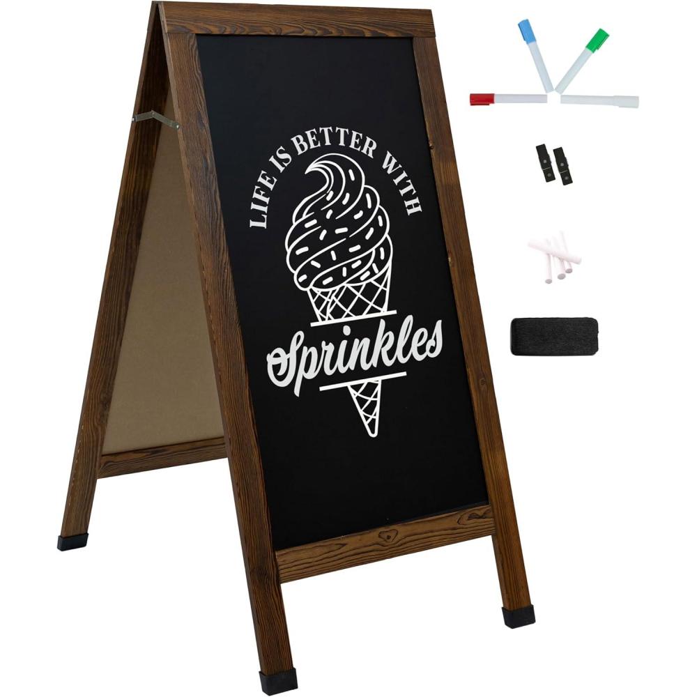imageSunnydaze Magnetic AFrame Chalkboard Sign Chalk Sandwich Board Sidewalk Sign 48quot x 24quot Rustic BrownRustic Brown