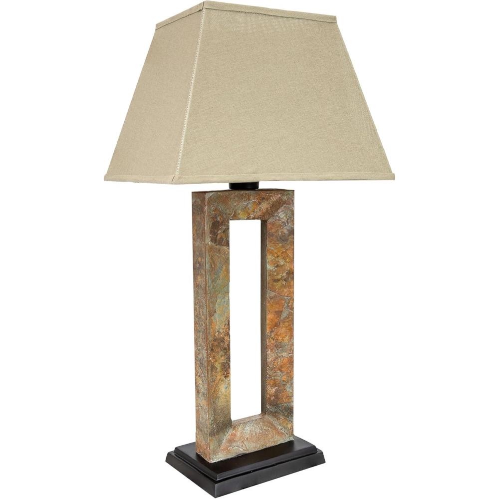 imageSunnydaze Open Rectangle Side Table Lamp for Living Room Slate Indoor or Outdoor Table Lamp 31quot H Plugin Electric