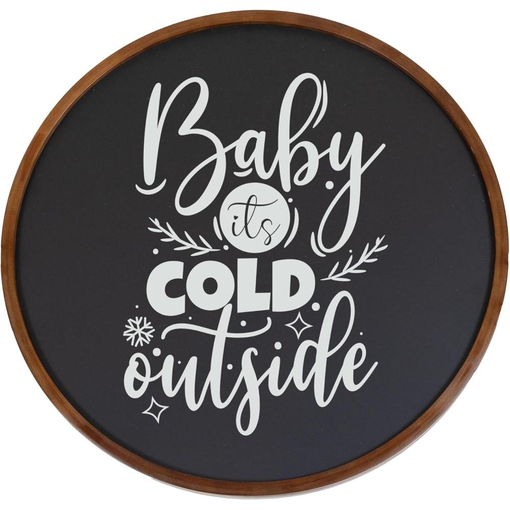 imageSunnydaze Round Magnetic Chalkboard for Wall with Pine Frame Includes Chalk and Eraser Rustic Brown