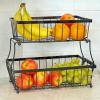 Sunnydaze 2-Tier Fruit Basket for Kitchen Counter – Metal Wire Rustic Storage Basket for the Countertop – Black – 15.25″ W