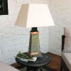 Sunnydaze 30″ Outdoor Table Lamp – Weather-Resistant Copper Trimmed Slate Light for Indoor or Outdoor Use – Cotton Lampshade