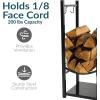 Sunnydaze 32″ Indoor Firewood Rack with Hooks for Tools – Outdoor Fireplace Log Holder for Wood Storage – 200-lb Capacity – Black(Black)