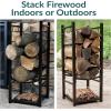 Sunnydaze 32″ Indoor Firewood Rack with Hooks for Tools – Outdoor Fireplace Log Holder for Wood Storage – 200-lb Capacity – Black(Black)