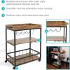 Sunnydaze 35-Inch 3-Tier Industrial Rolling Bar Cart for The Home – Wine and Glass Rack