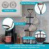Sunnydaze 4-Tier Coffee Mug Tree with Basket – Round Iron Mug Holder Rack with 12 Hooks for Kitchen Countertop – Dark Brown – 23″ H