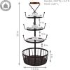 Sunnydaze 4-Tier Coffee Mug Tree with Basket – Round Iron Mug Holder Rack with 12 Hooks for Kitchen Countertop – Dark Brown – 23″ H