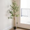 Sunnydaze Fake Olive Tree – 6ft Tall Faux Olive Tree with Pot – Indoor Artificial Plant with Black Weighted Base and Silk Leaves(2)