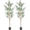 Sunnydaze Fake Olive Tree – 6ft Tall Faux Olive Tree with Pot – Indoor Artificial Plant with Black Weighted Base and Silk Leaves(2)