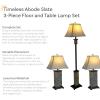 Sunnydaze Timeless Abode Slate 3-Piece Floor and Table Lamp Set – Matching Indoor Stone Lamp Set of 3 – Plug-in Electric – Bulb Included