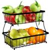Sunnydaze 2-Tier Fruit Basket for Kitchen Counter – Metal Wire Rustic Storage Basket for the Countertop – Black – 15.25″ W