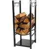 Sunnydaze 32″ Indoor Firewood Rack with Hooks for Tools – Outdoor Fireplace Log Holder for Wood Storage – 200-lb Capacity – Black(Black)