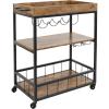 Sunnydaze 35-Inch 3-Tier Industrial Rolling Bar Cart for The Home – Wine and Glass Rack