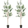 Sunnydaze Fake Olive Tree – 6ft Tall Faux Olive Tree with Pot – Indoor Artificial Plant with Black Weighted Base and Silk Leaves(2)
